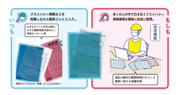 フェーズフリーの例 非常時にもプライバシー情報が記入された紙を簡単に管理できる