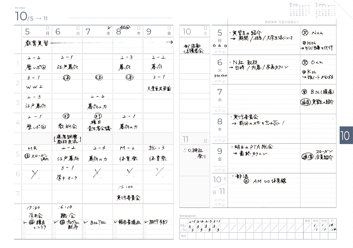 Bタイプのスケジュール手帳 中身