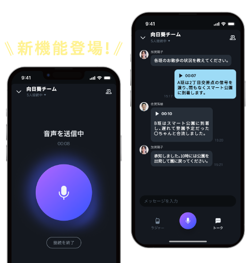 LINEWORKSラジャーのスマホ画面の画像、マイクマーク付きのスマホ画面の画像